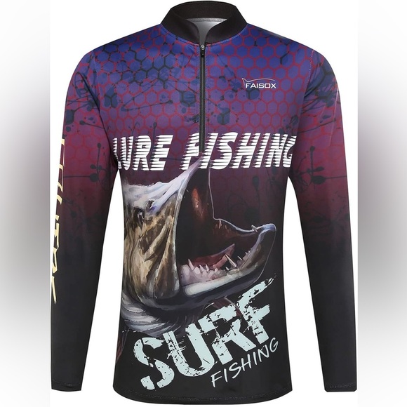 FAISOX UPF50+ Lure Fishing Jersey Ice Silk Half Stand Collar Long Sleeve Size XL - Picture 1 of 13